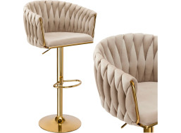 Barová židle COFTON Velvet - béžová/zlatá