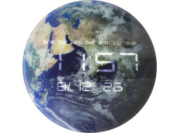 Nástěnné hodiny Planeta Země s LED displejem 32 cm - modré