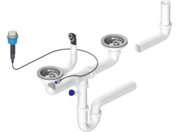Bruckner Dřezový sifon s přepadem, ovládáním a odbočkou, 6/4", pro dvojdřez, včetně pilety, DN40, bílá 155.129.0