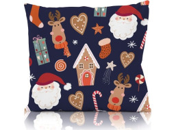 Vánoční povlak na polštář HOLLY JOLLY Vánoční dekorace 45x45 cm - tmavě modrý