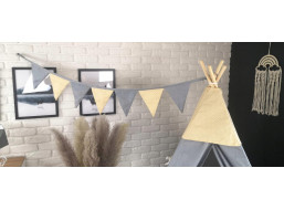 Dekorační praporková girlanda BOHO - šedá/béžová