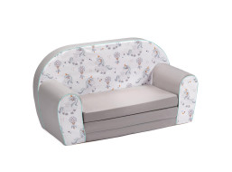 Dětská rozkládací MINI pohovka Jednorožci - bílá/šedá