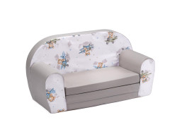 Dětská rozkládací MINI pohovka Medvídek v letadle- bílá/šedá