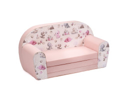 Dětská rozkládací MINI pohovka Dinosauři - krémová/růžová