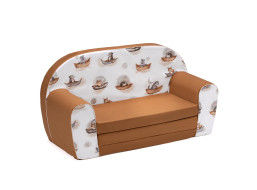 Dětská rozkládací MINI pohovka Zvířátka na lodičkách - bílá/hnědá