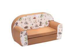 Dětská rozkládací MINI pohovka Dinosauři - krémová/hnědá