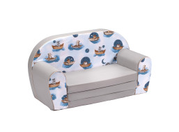 Dětská rozkládací MINI pohovka Zvířátka na lodičkách - modrá/šedá