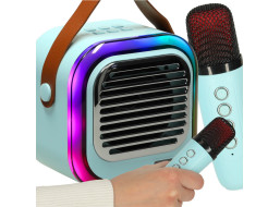 Sada karaoke reproduktoru Bluetooth + 2 mikrofony - modrý