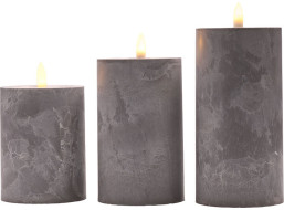 Solight sada LED svíček s časovačem, 3x svíčka, 10/13/15cm, šedá, 2xAA