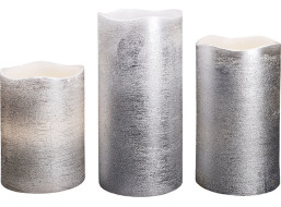 Solight sada LED svíček, 3x svíčka, 10/13/16cm, stříbrná barva, 3x AAA