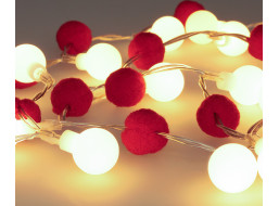 Solight LED vánoční řetízek červená-bílá, 20x LED, 1,5m, 2xAA