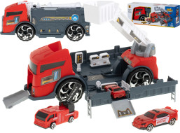 Transportér TIR 2v1 parkovací garáž hasiči + 3 auta - červená