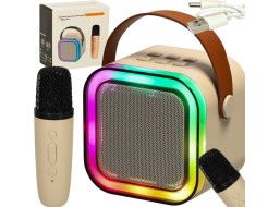 Karaoke reproduktor Bluetooth + mikrofon - béžový