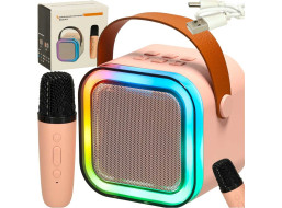 Karaoke reproduktor Bluetooth + mikrofon - růžový