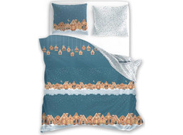 Bavlněné povlečení SCANDIC Perníkové městečko - modré/bílé - 160x200 cm