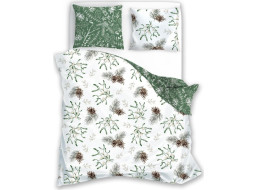Bavlněné povlečení SCANDIC Jmelí a větvičky - bílé/zelené - 140x200 cm