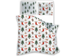 Bavlněné povlečení SCANDIC Perníčky a zimní les - bílé - 220x200 cm