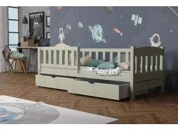 Dětská postel z masivu borovice BEN se šuplíky - 200x80 cm - OLIVOVĚ ZELENÁ