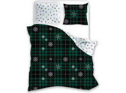 Bavlněné povlečení NORDIC Vločky - tmavě zelené/bílé - 160x200 cm + 2x 70x80 cm