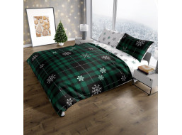 Bavlněné povlečení NORDIC Vločky - tmavě zelené/bílé- 220x200 cm + 2x 70x80 cm