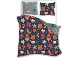 Ložní povlečení z mikrovlákna HOLLY JOLLY Vánoční motiv - tmavě modré/šedé - 160x200 cm
