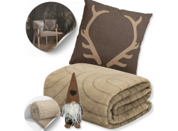 Vánoční sada RETRO - deka 130x170 cm + 2x povlak na polštář + skřítek