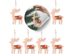 Vánoční dřevěný ozdoby na stromeček - Jelen - 6 kusů