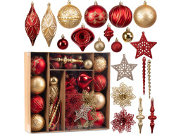 Sada vánočních ozdob na stromeček MARIEN - 70 kusů - červené/zlaté