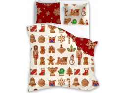 Bavlněné povlečení SCANDIC Perníčky - béžové/červené - 220x200 cm