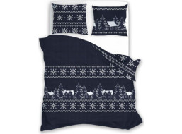 Bavlněné povlečení SCANDIC Zimní vesnice - tmavě modré - 220x200 cm