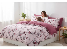 Ložní povlečení z mikrovlákna BLUMEN FLOWERS - 160x200 cm - růžové/bordó