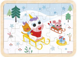 JANOD Dřevěné puzzle s hledáním rozdílů Sáňkování 24 dílků