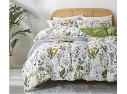 Ložní povlečení z mikrovlákna NATURAL MEADOW - 160x200 cm - bílé/světle zelené