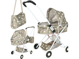 Hluboký kočárek pro panenky s taškou - Hvězdy - šedý