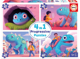 EDUCA Puzzle Přátelští dinosauři 4v1 (20,40,60,80 dílků)