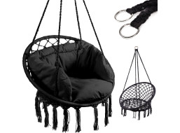 Houpací křeslo LUARO s opěradlem - černé - 80 cm + polštář