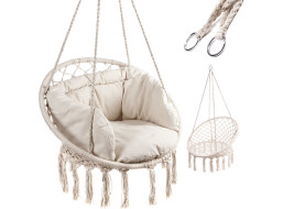 Houpací křeslo LUARO s opěradlem - ecru - 80 cm + polštář