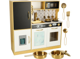 Dětská dřevěná kuchyňka s lednicí - bílá/zlatá