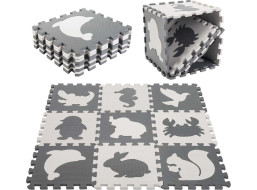 Pěnová puzzle podložka pro děti 9 prvků - šedá/ecru - 85cm x 85cm x 1cm