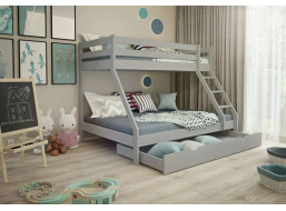 Dětská patrová postel z masivu 200x90 cm s rozšířeným spodním lůžkem 140 cm DENIS, se šuplíkem - šedá