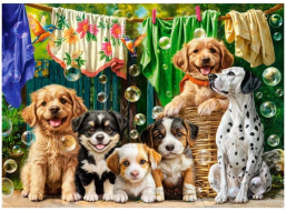 CASTORLAND Puzzle Štěňata, prádlo a ptačí dovádění 100 dílků