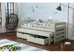 Dětská postel z masivu borovice JOLANA s přistýlkou a šuplíky - 200x90 cm - OLIVOVĚ ZELENÁ