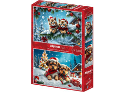 ALIPSON Puzzle Vánoční koťátka a štěňátka 2x500 dílků