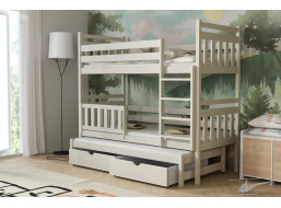 Dětská patrová postel z masivu borovice PETR s přistýlkou a šuplíky - 200x90 cm - KAŠMÍROVÁ