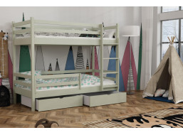 Dětská patrová postel z masivu borovice LEGEND PLUS se šuplíky - 200x80 cm - OLIVOVĚ ZELENÁ