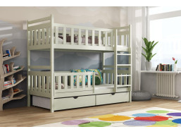 Dětská patrová postel z masivu borovice KAREL se šuplíky - 200x80 cm - OLIVOVĚ ZELENÁ