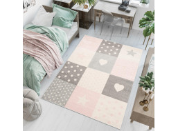 Kusový koberec AZUR srdíčka a hvězdičky - šedý/růžový/bílý, 160x220 cm