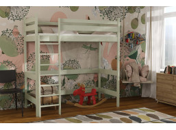 Dětská vyvýšená postel z masivu borovice TEXAS - 200x80 cm - OLIVOVĚ ZELENÁ