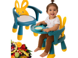 Dětská jídelní židlička Králíček - modrá/žlutá