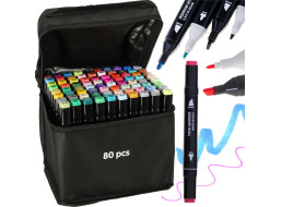 Oboustranné lihové fixy v pouzdře 80 ks + stojan